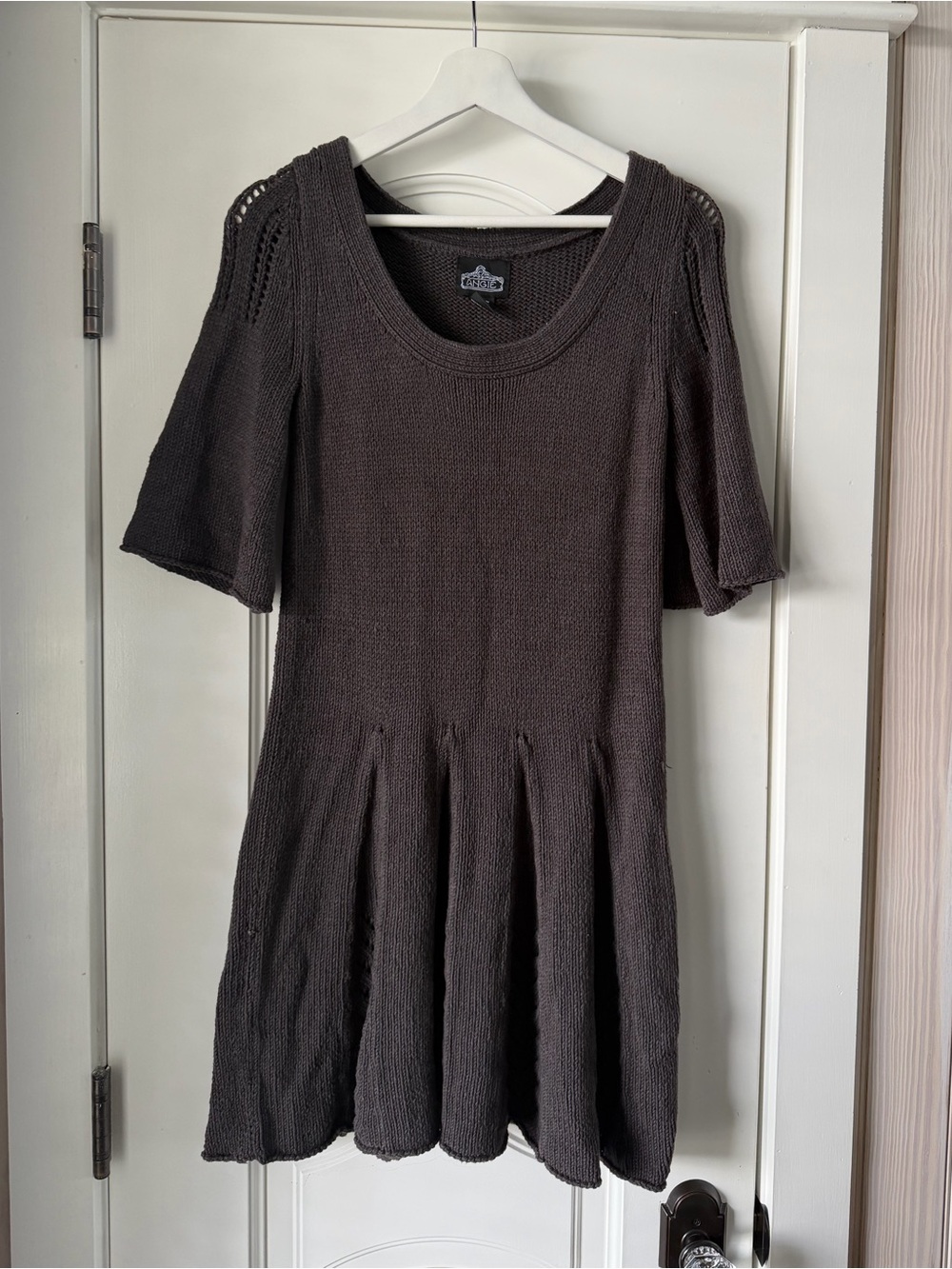 Angie Chocolate Brown Knit Scoop Neck Mini Dress